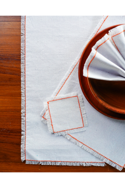 Table Napery set - White & Orange